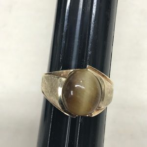 10K Yellow Gold Large Mens or Woman’s Ring with Brown Tiger Eye Size 8 3/4